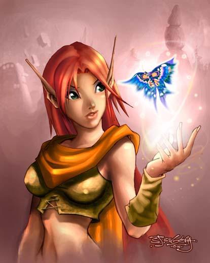 elfe et un papillon bleue